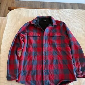 Oakley Men's Red and Blue Checkered Shirt Jacket with Fleece Lining